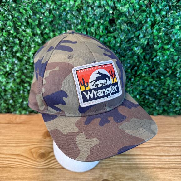 Wrangler Patch Logo Camo Hat Cap Snapback One Size OSFA - Picture 4 of 7